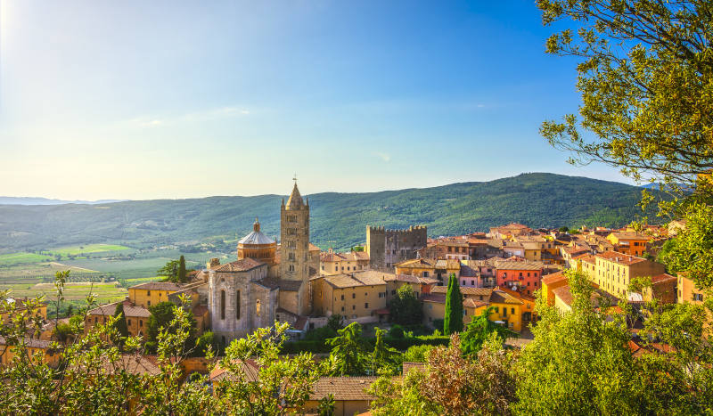 massa marittima old town and san cerbone duomo cathedral. tuscany, italy.